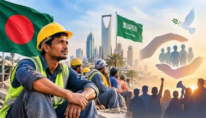 বিদেশে বাংলাদেশিদের নিরাপত্তা ও ন্যায়বিচারের দাবিতে মানববন্ধন